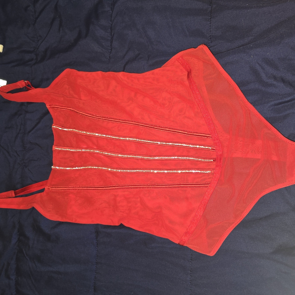 Auden Vibrant Red Sheer Bodysuit